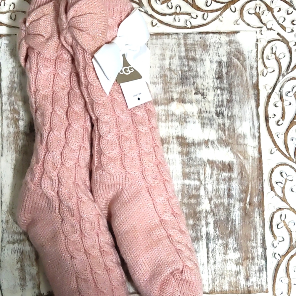 UGG Laila Bow Fleece Lined Socks-Color- Pink Cloud/Gold